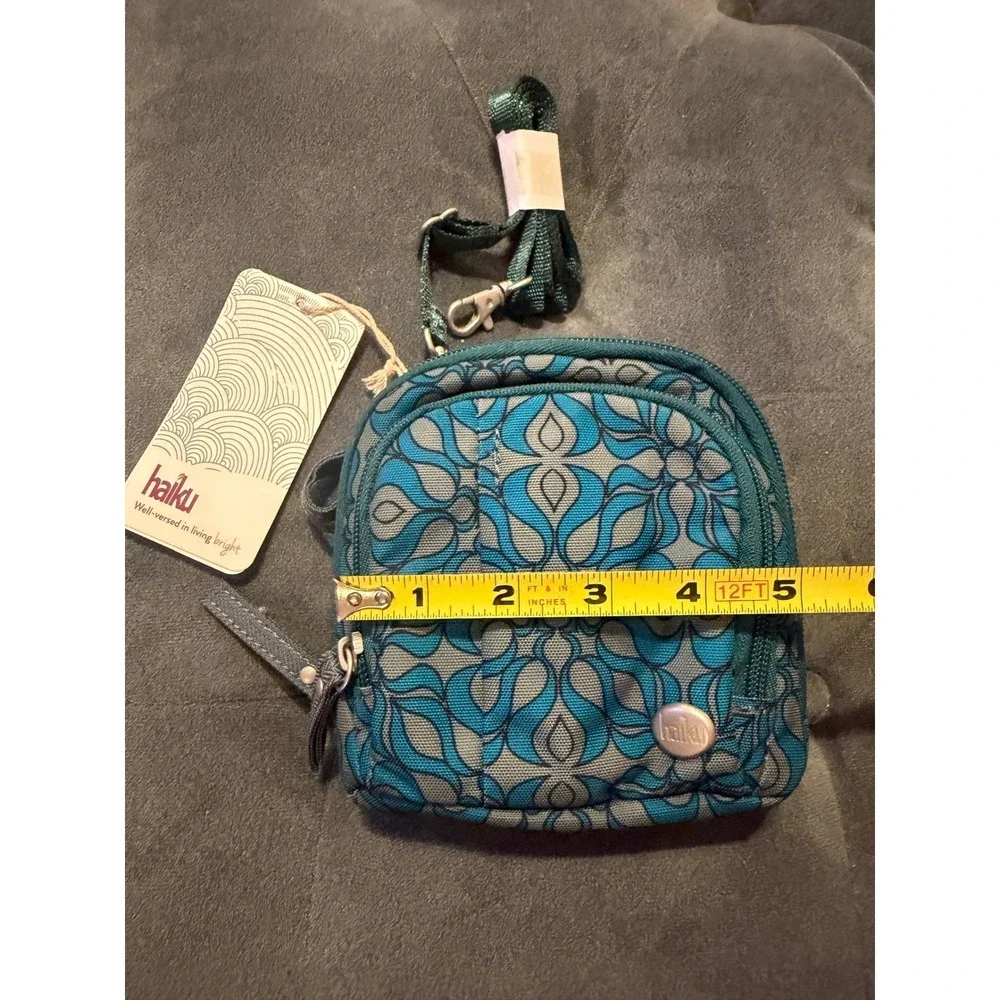 Haiku Pouch Teal Blue Gray Geometric Pattern Wallet Organizer Strap